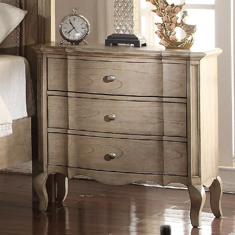 Antique Retro Style Bedside Table Ceramic Color, with Dovetail French Front and Three Drawers, Suitable for Bedroom Use