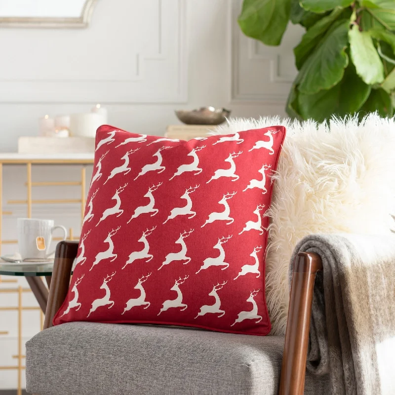 Artistic Weavers Leap Reindeer Red Feather Down or Poly 18-inch Throw Pillow