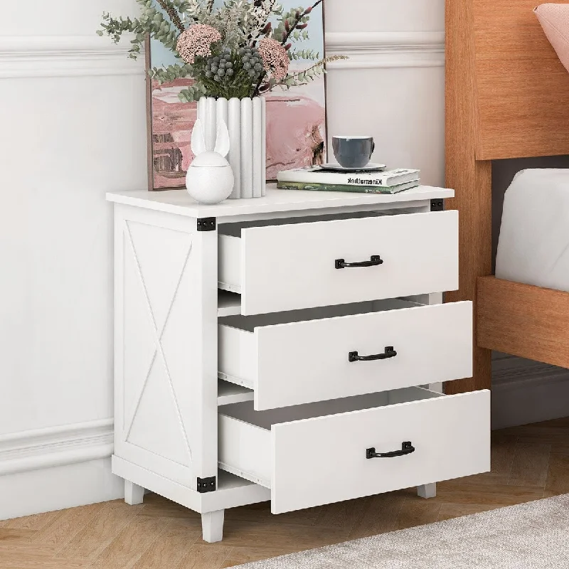 Bedroom Nightstand with 3 Drawers Storage , Sturdy And Durable Construction , Stable Legs With Floor Protection