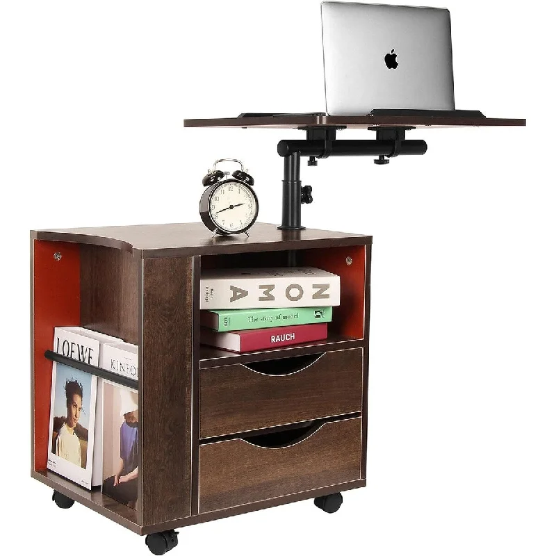 Bedside Table Workstation, Adjustable Swivel Tilt Wooden Nightstand 15.7"D x 19.6"W x 26.8"H