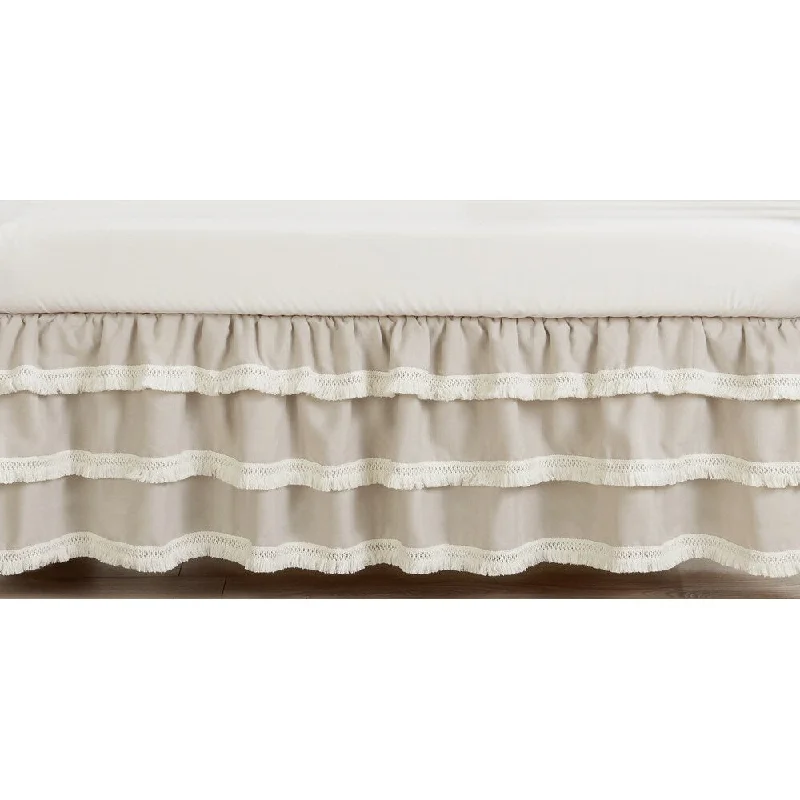 Boho Bohemian Boy Girl Tiered Ruffled Crib Bed Skirt - Solid Taupe Beige Ivory Cream Linen Farmhouse Shabby Chic Neutral Unisex