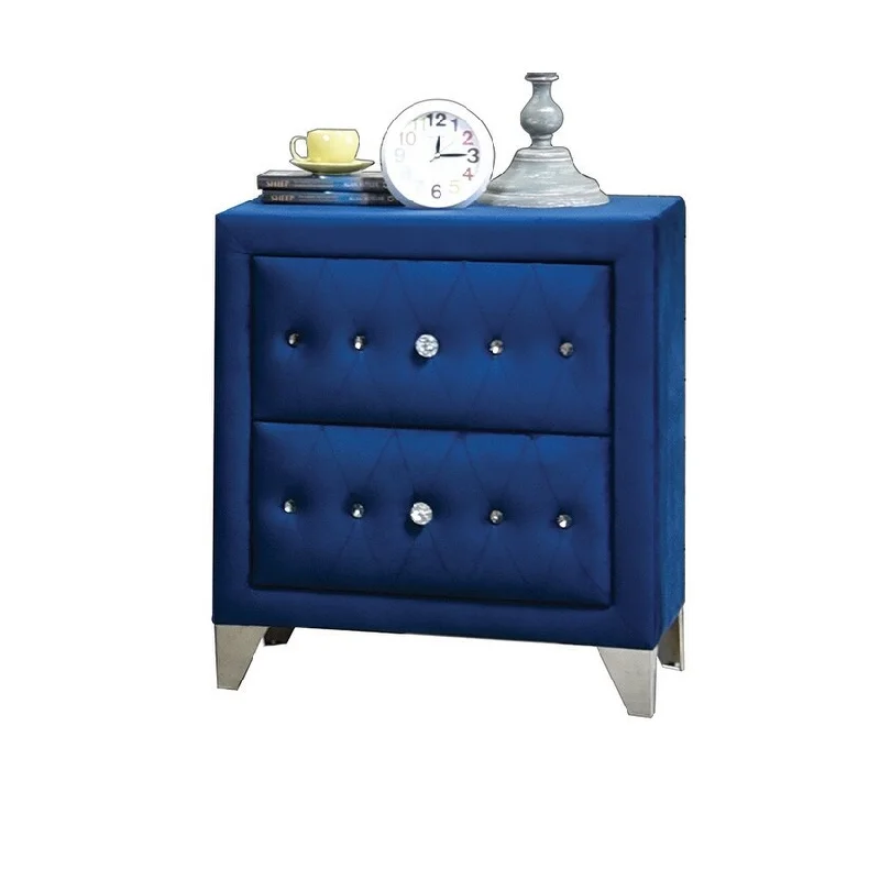 Chic Blue Velvet Bedside Table with Dual Drawers, Perfect for Modern City Living and Bedroom Decor