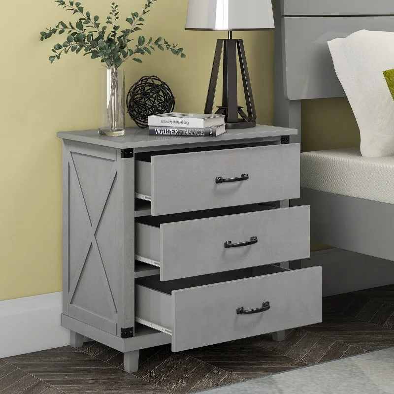 Chic Pine Wood 3-Drawer Nightstand, Ample Storage, Suitable for Living Room and Bedroom