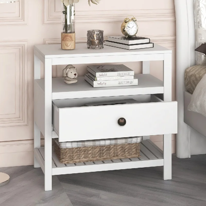 Classic Wooden Nightstand with Drawer and Shelf Storage, Perfect for Bedroom and Living Room