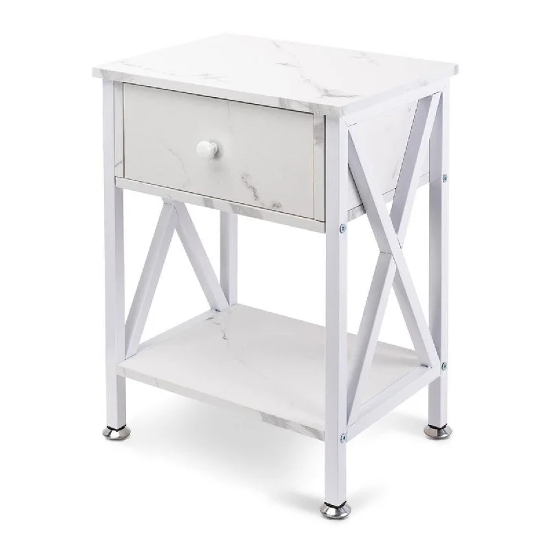 Contemporary Open Bedside Table with Drawer - Ideal for Bedrooms and Living Rooms - Anti-Skid Pads Included