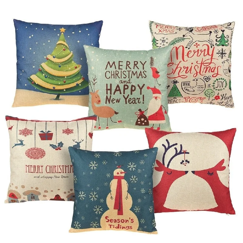 Cotton Linen Pillow Case Christmas 18 x 18 set of 6