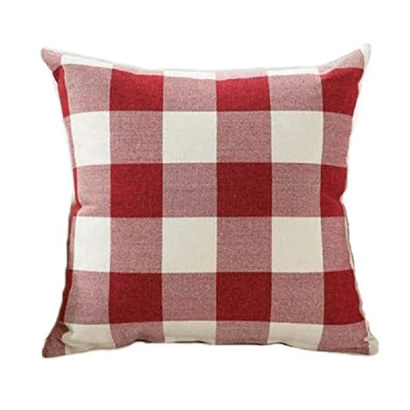 Cotton Linen Pillow Case Red White Checkered Christmas 18 x 18