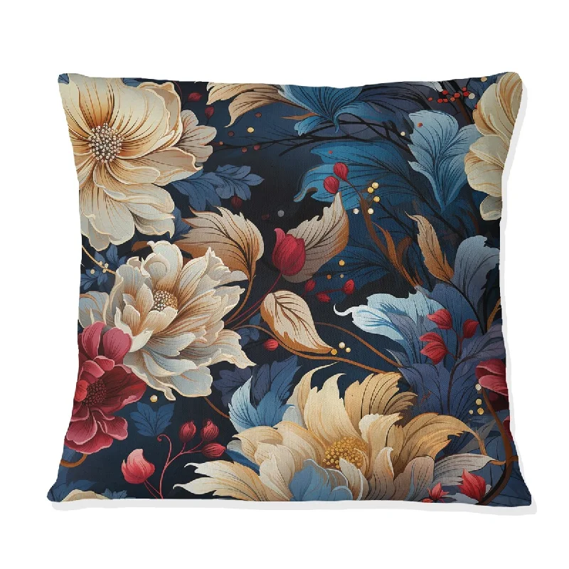 Designart "Beige And Blue Cosmic Mystic Floral Botanics Dream" Floral Printed Throw Pillow