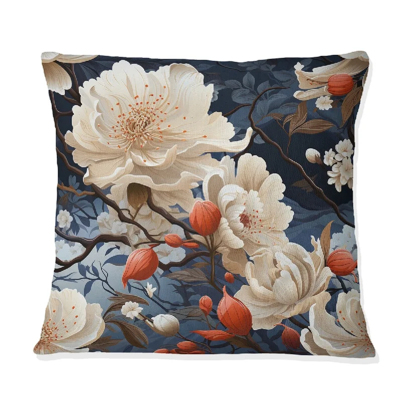 Designart "Beige And Blue Tranquility Japan Pattern II" Floral Printed Throw Pillow