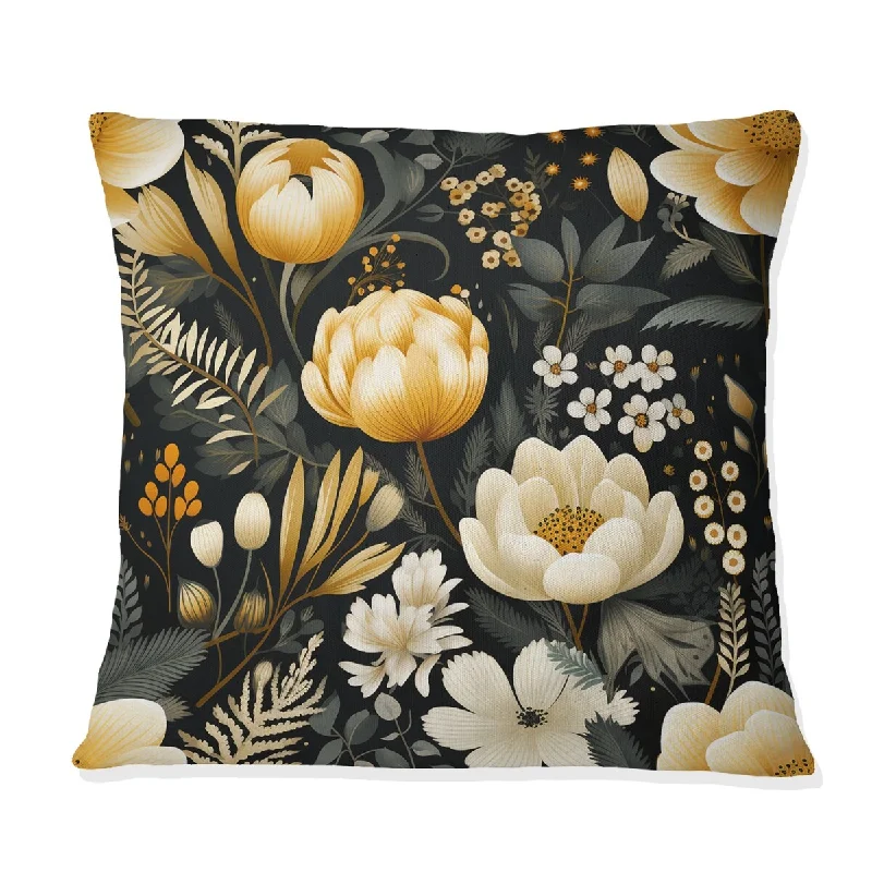 Designart "Black & Beige Boho Chic Floral Pattern I" Floral Printed Throw Pillow