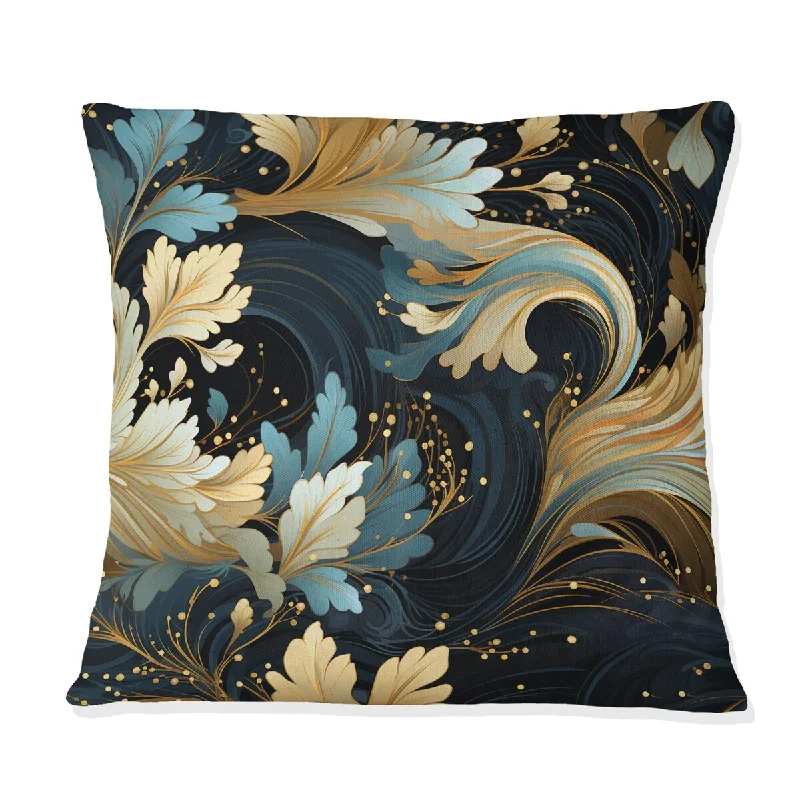 Designart "Blue And Beige Pailey Flowers Elegance II" Paisley Printed Throw Pillow