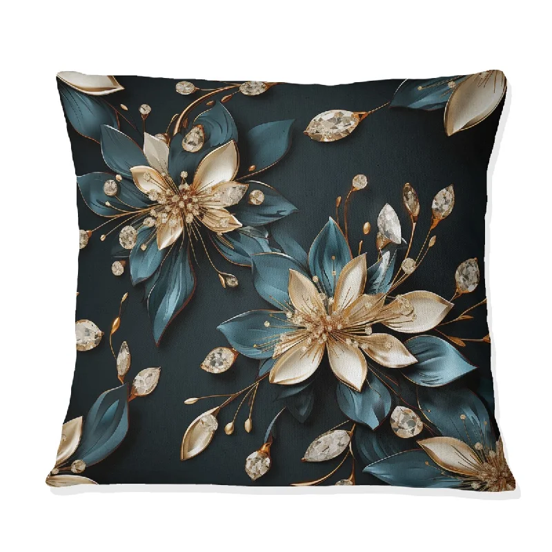 Designart "Blue And Black Opulent Crystal Splendor I" Glam Printed Throw Pillow