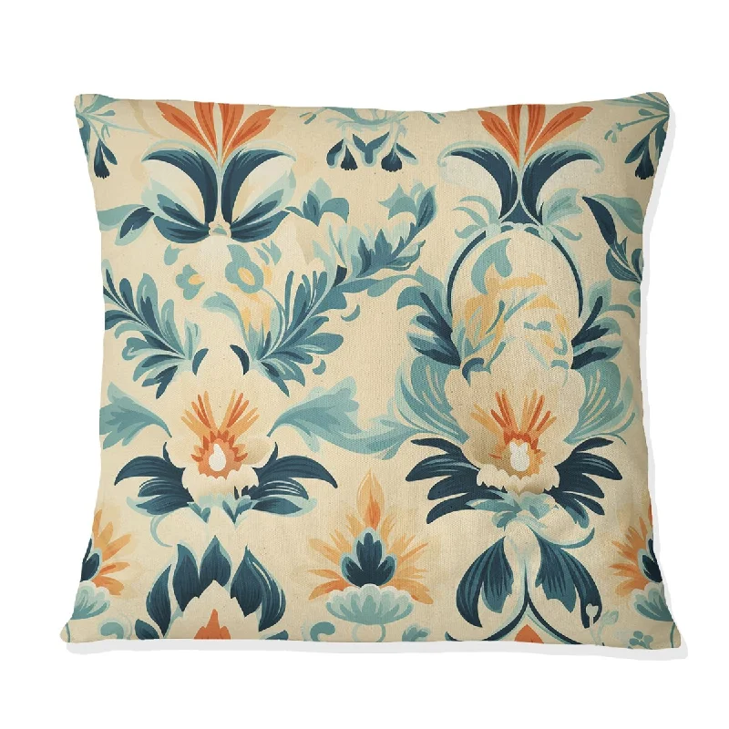 Designart "Blue And Orange Victorian Ikat Legacy " Ikat Printed Throw Pillow