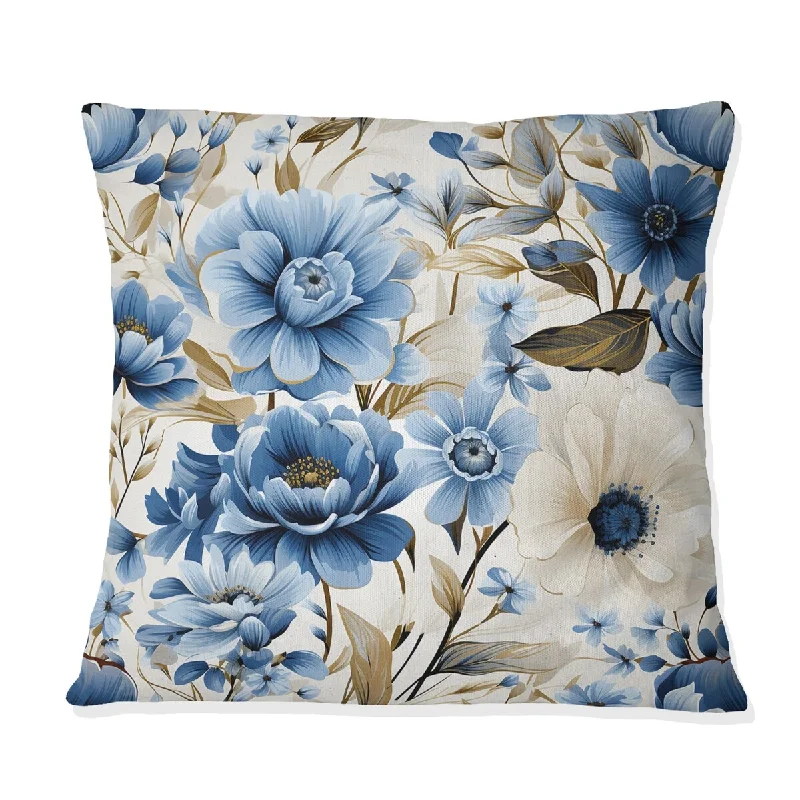 Designart "Blue Boho Chic Floral Pattern I" Floral Printed Throw Pillow