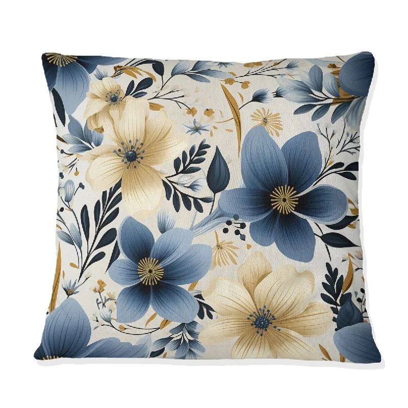 Designart "Blue Coastal Elegance Floral Pattern I" Floral Printed Throw Pillow