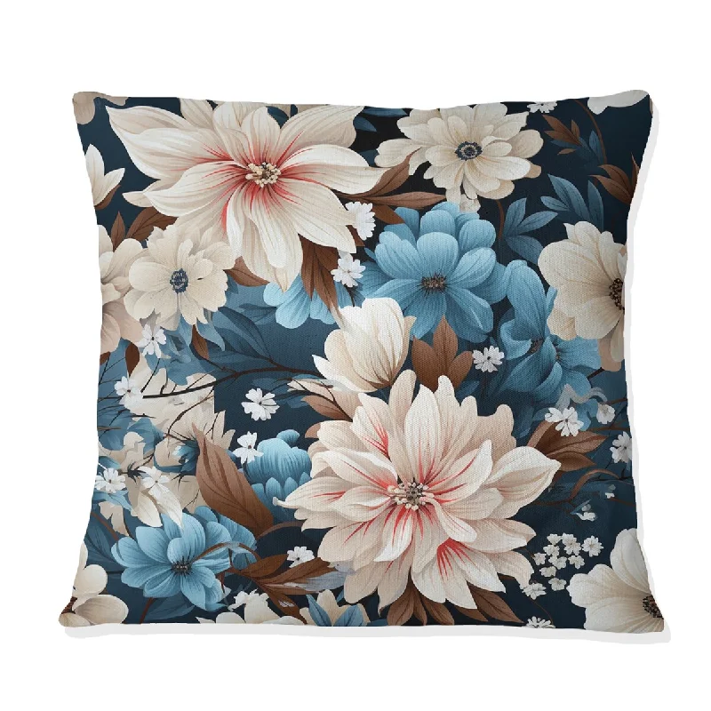 Designart "Blue Gingham Charm Floral Pattern" Floral Printed Throw Pillow