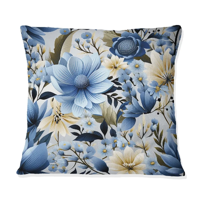 Designart "Blue Meadow Floral Pattern" Floral Printed Throw Pillow