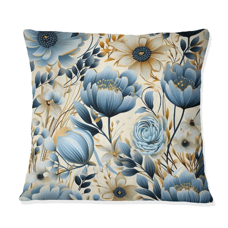 Designart "Blue Meadow Flowers Pattern I" Floral Printed Throw Pillow