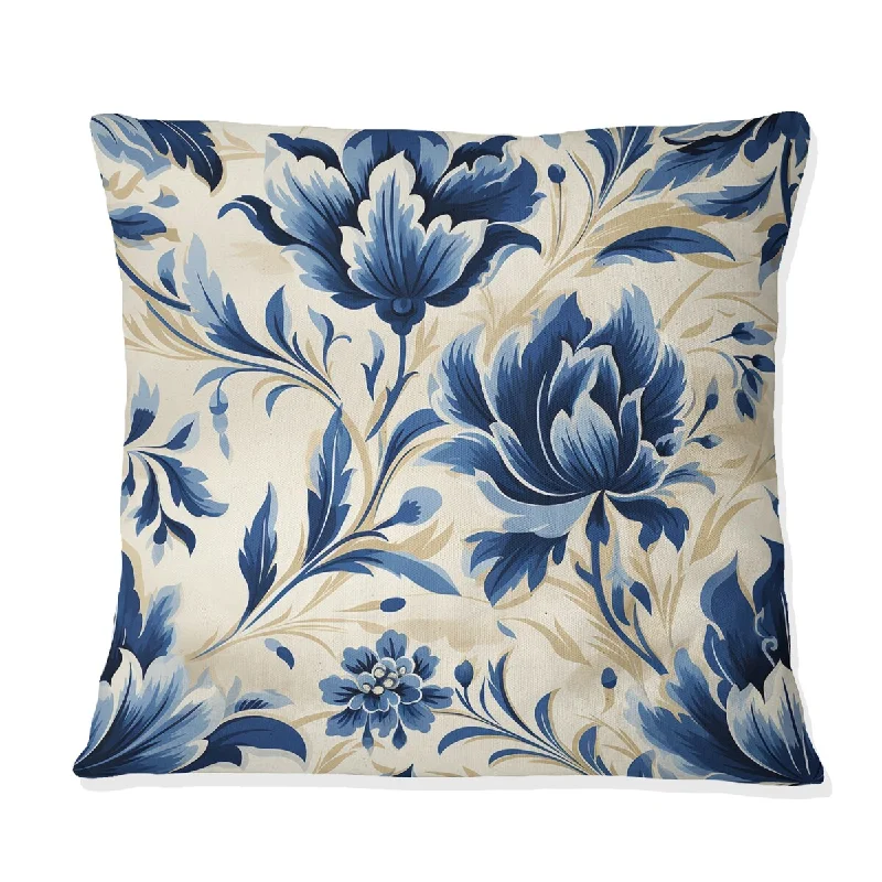 Designart "Blue Victorian Ikat Floral Harmony" Floral Printed Throw Pillow