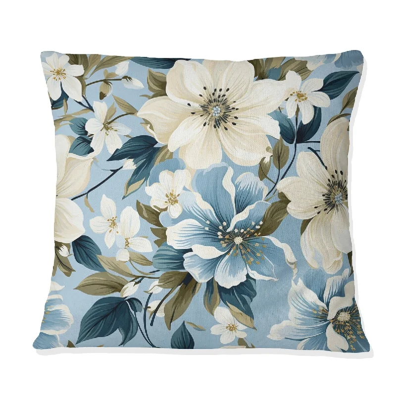 Designart "Blue Vintage Romance Floral Pattern II" Floral Printed Throw Pillow