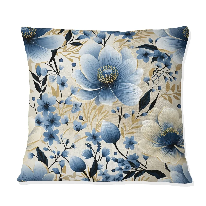 Designart "Blue & White Mystic Reverie Blooming Delights III" Floral Printed Throw Pillow