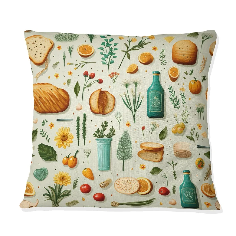 Designart "Breakfast Pattern For Kitchen" Food & Beverage Printed Throw Pillow