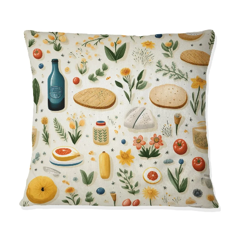 Designart "Breakfast Pattern For Kitchen" Food & Beverage Printed Throw Pillow