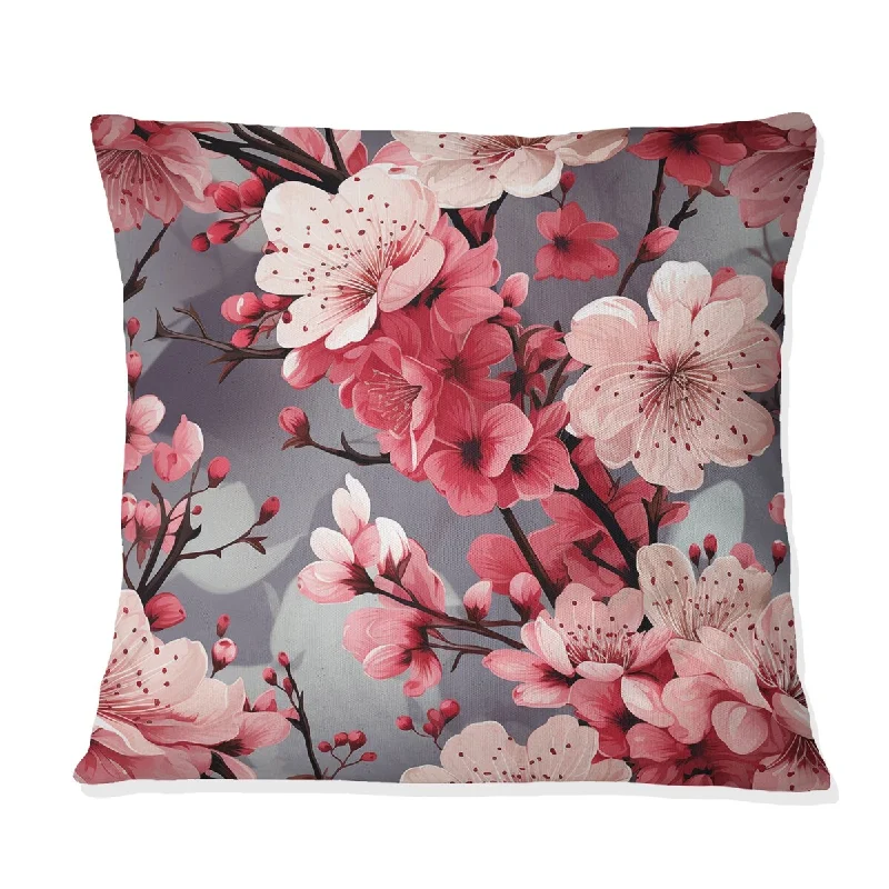 Designart "Cherry Blossom Delight" Oriental Printed Throw Pillow