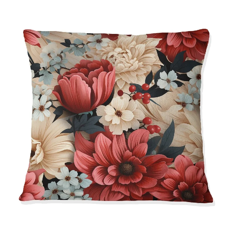 Designart "Coral Gingham Charm Floral Pattern" Floral Printed Throw Pillow