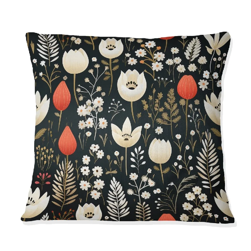 Designart "Cottage Elegant Black Plants Meadows III" Floral Printed Throw Pillow