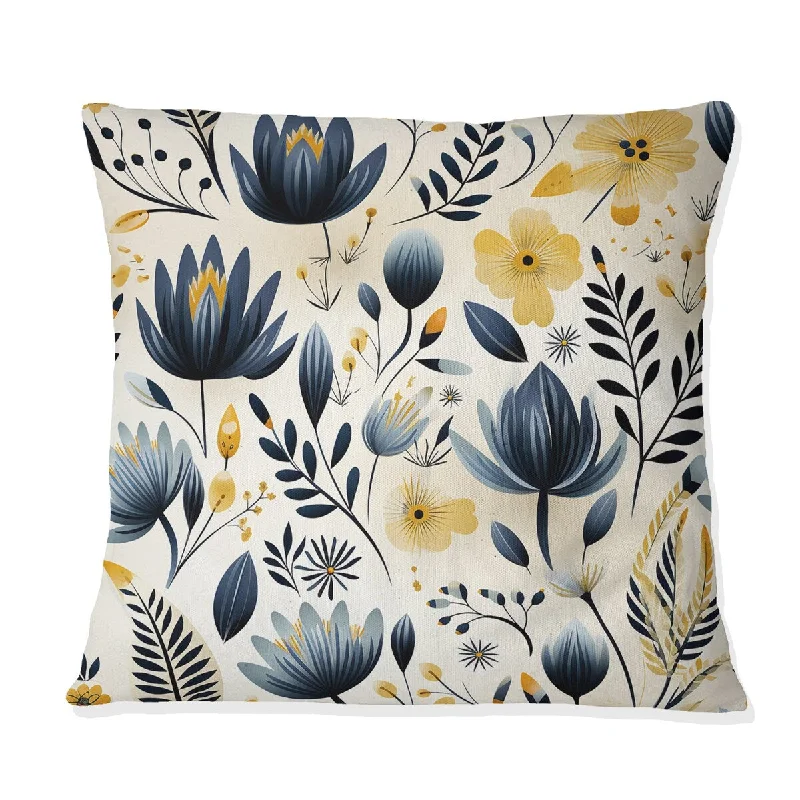 Designart "Dark Blue And White Allure Daffodil Pattern I" Floral Printed Throw Pillow