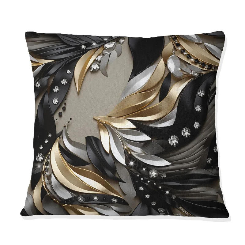 Designart "Deep Black And Gold Elegance I" Glam Printed Throw Pillow