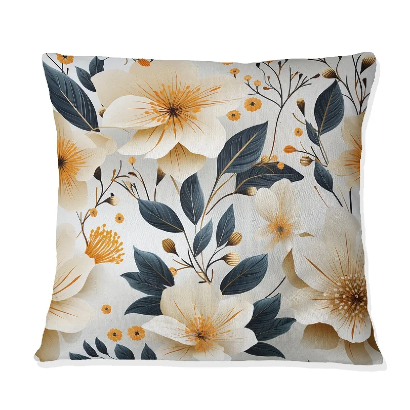 Designart "Elegant Maritime Ivory Blooming Gardens" Floral Printed Throw Pillow