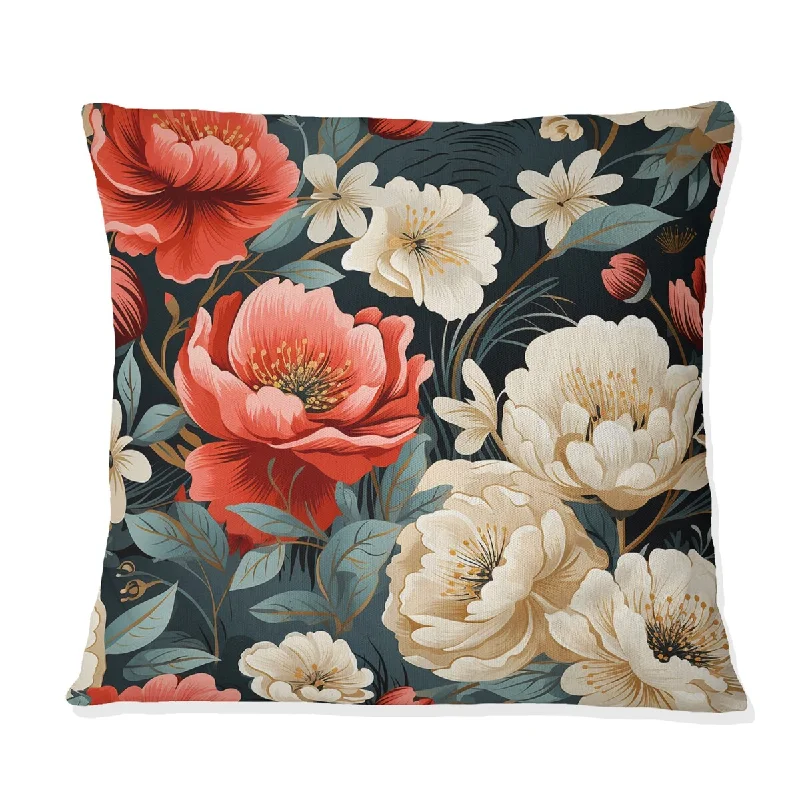 Designart "Elegant Maritime Red And White Gardens" Floral Printed Throw Pillow