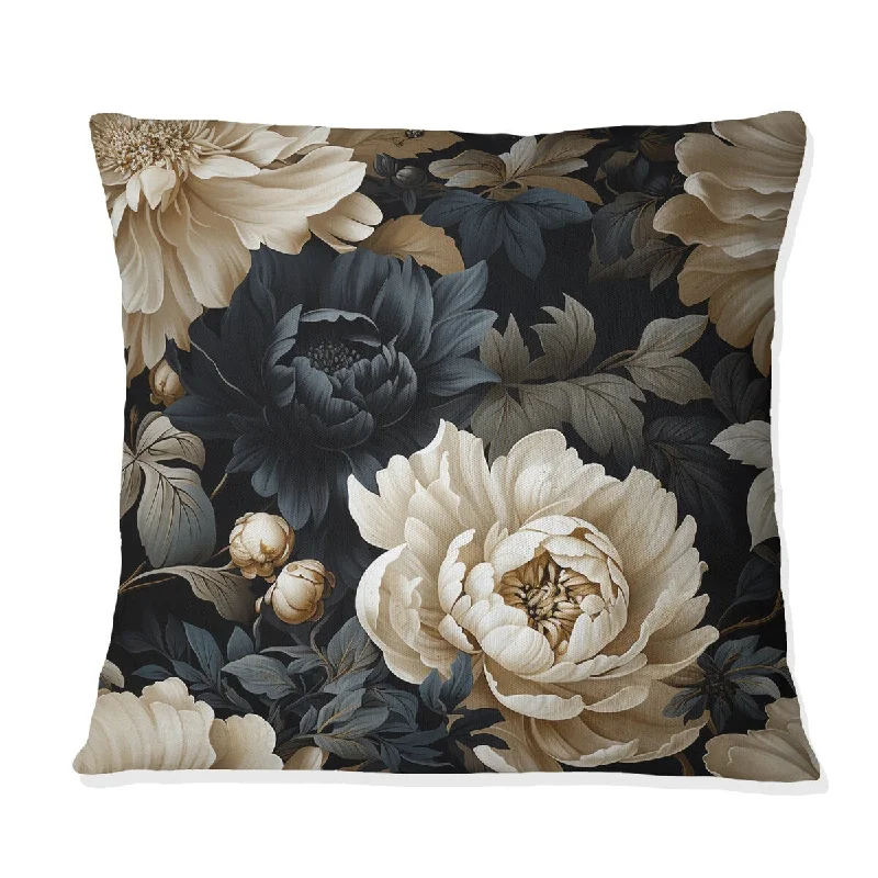 Designart "Elegant White And Grey Floral Gardens" Floral Printed Throw Pillow