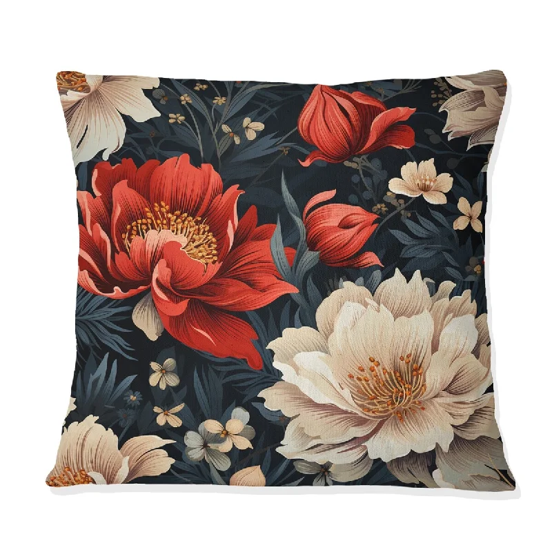 Designart "Enchanting Red Peonies Garden Flourish" Floral Printed Throw Pillow