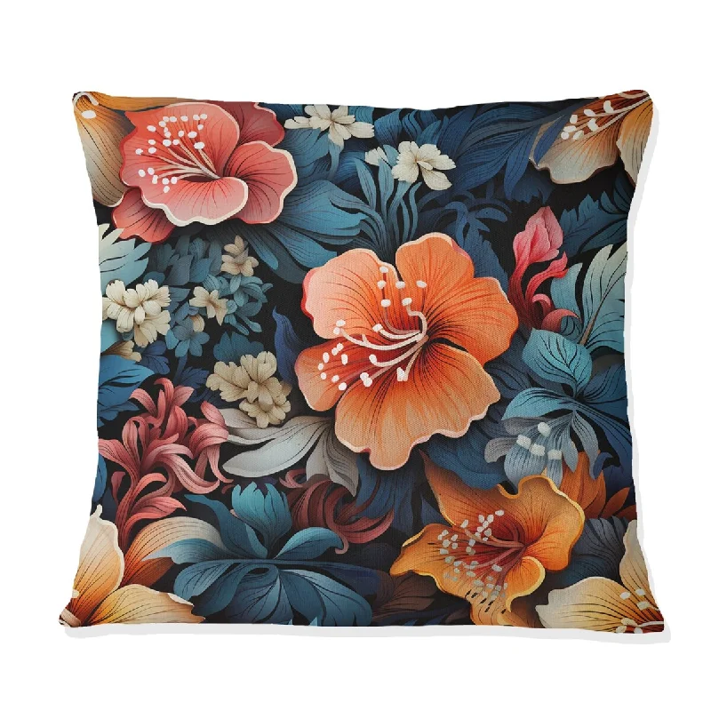 Designart "Exotic Orange Hibiscus Floral Paradise" Floral Printed Throw Pillow