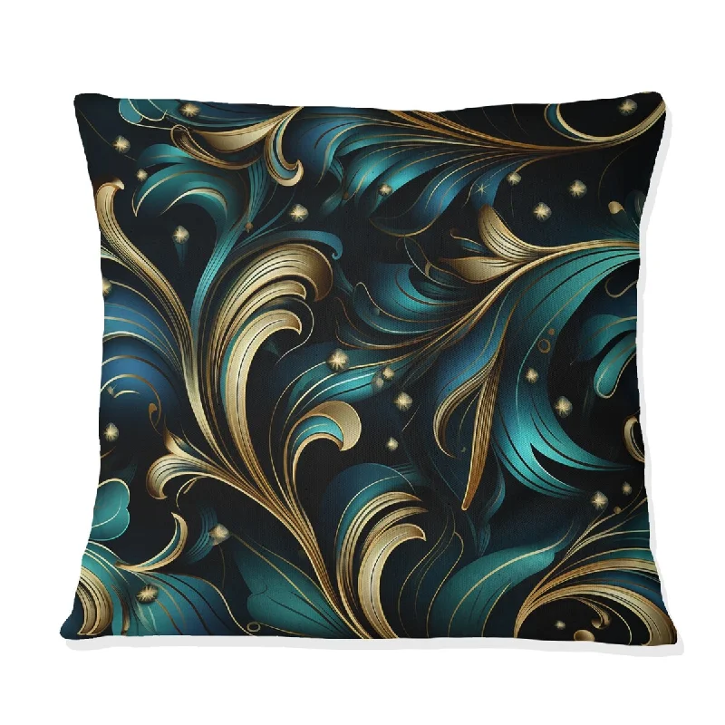 Designart "Gold And Blue Luxury Damask Serenade IV" Damask Printed Throw Pillow