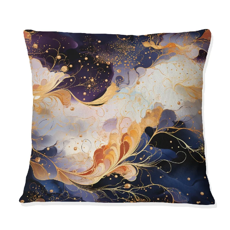 Designart "Gold Cosmic Intrigue Marble Mirage I" Marble Printed Throw Pillow