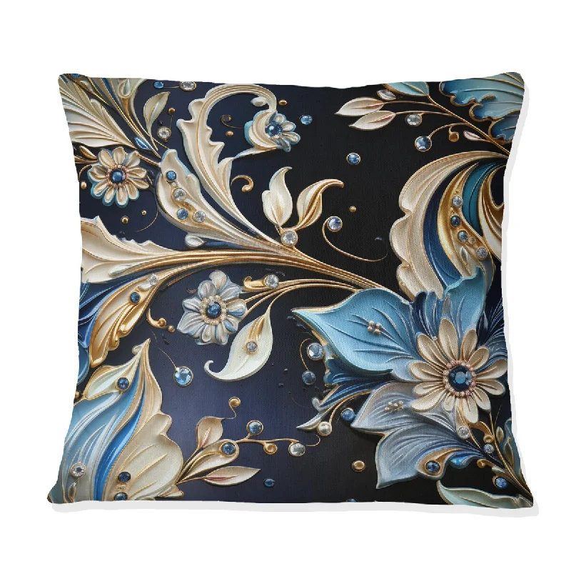 Designart "Gold Regal Floral Elegant Striped Harmony I" Floral Printed Throw Pillow