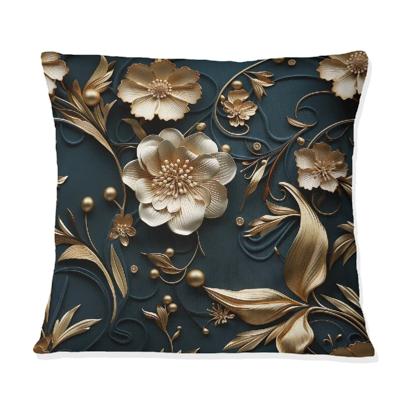 Designart "Golden Embellishments III" Marble Printed Throw Pillow