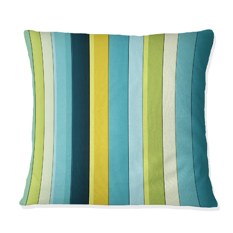 Designart "Green And Yellow Stripes Harmony III" Striped Printed Throw Pillow