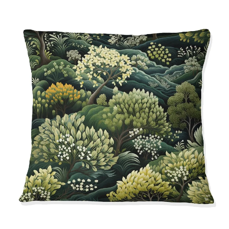 Designart "Green Forest Botanical Pattern IV" Botanical Printed Throw Pillow