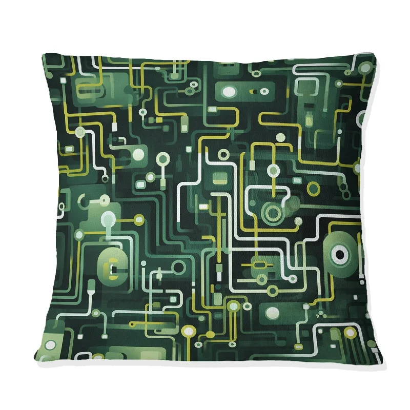 Designart "Green Techno Fusion Maze IV" Geometric Printed Throw Pillow