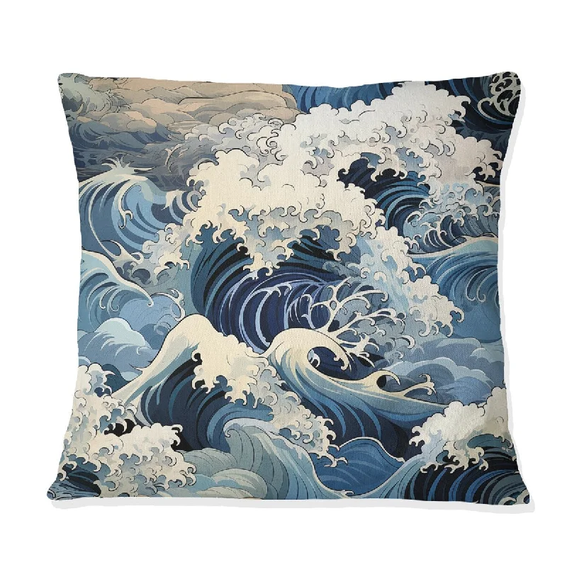 Designart "Hokusai Japan Waves Pattern I" Coastal Printed Throw Pillow