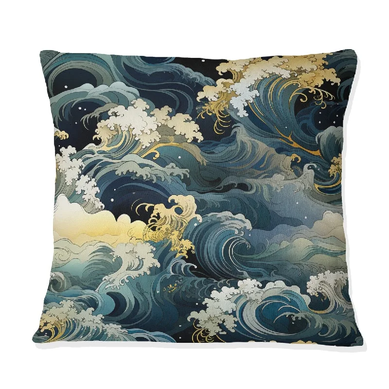 Designart "Hokusai Japanese Waves Pattern" Coastal Printed Throw Pillow