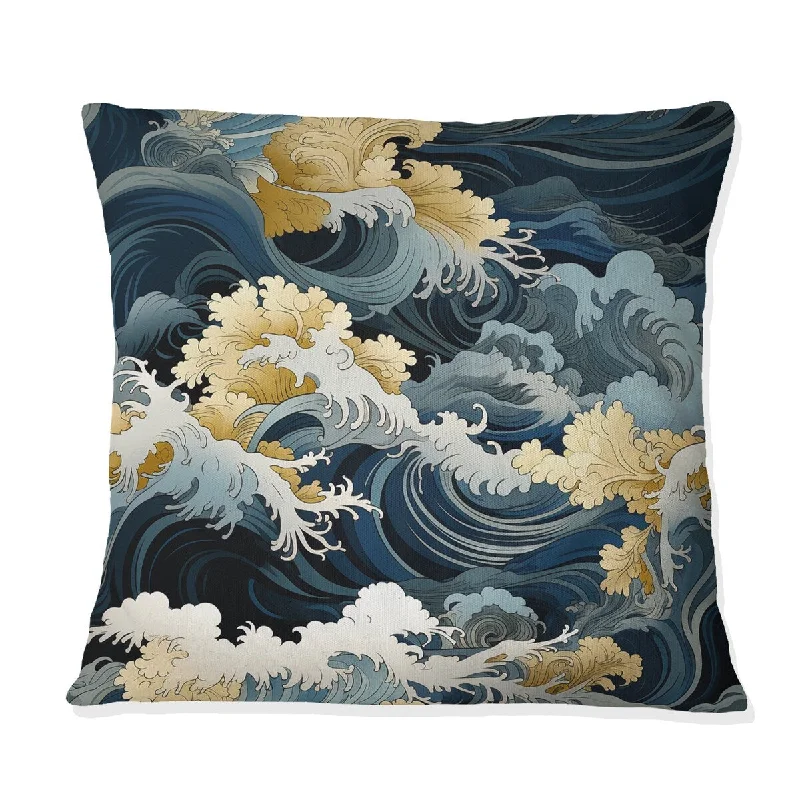 Designart "Hokusai Japanese Waves Pattern I" Coastal Printed Throw Pillow