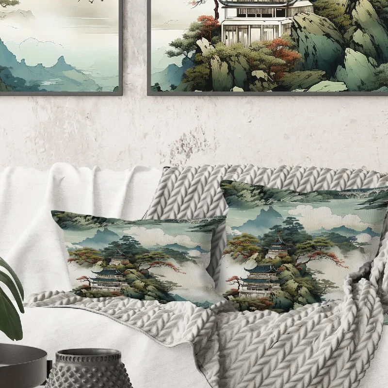 Designart "Ink China Landscape I" Chinese Printed Throw Pillow