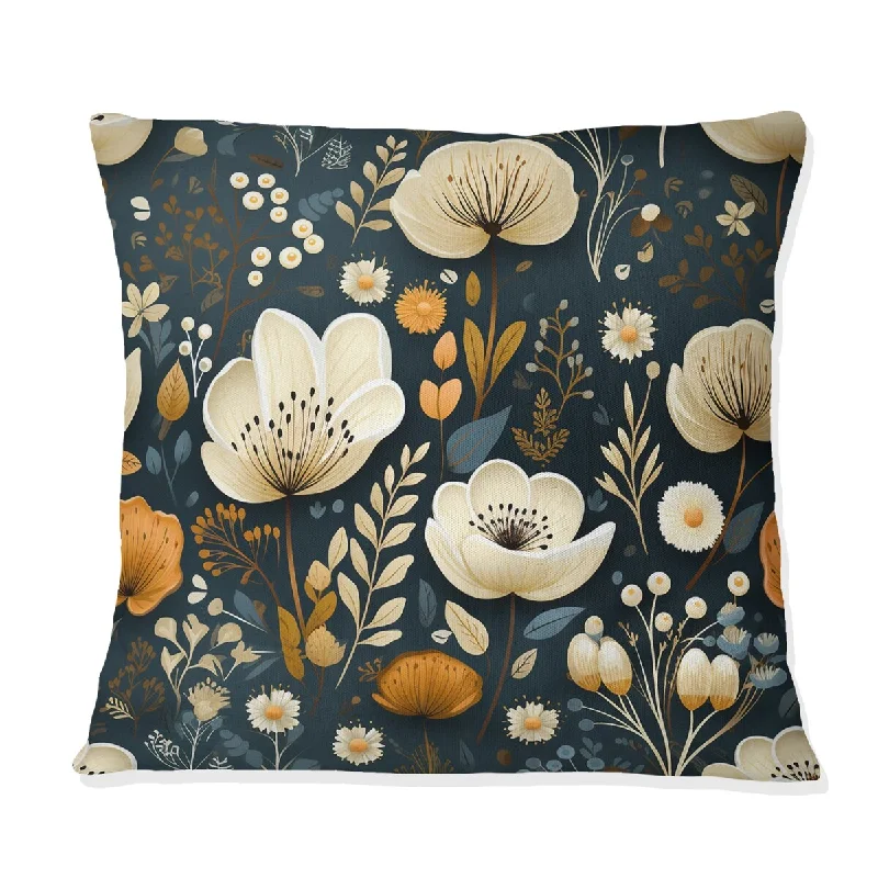 Designart "Ivory Coastal Serene Floral Pattern I" Floral Printed Throw Pillow