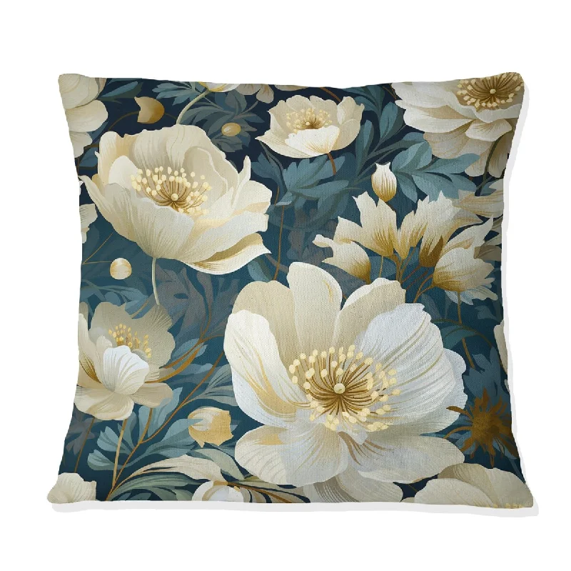 Designart "Ivory Elegant Floral Pattern I" Floral Printed Throw Pillow